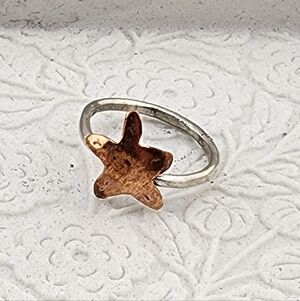 STARFISH COPPER METAL & STERLING SILVER RING BAND SIZE 8